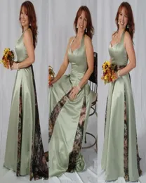 Sage Camo Bridesmaid Dresses Halter Top Ruched Plus Size Wedding Guest Dress Maid Of Honor Prom Evening Gowns Cheap Party Dress P46289260