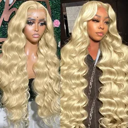 613 Honey Blonde 32 40 Inch Body Wave 13x6 Transparent Lace Frontal Wigs Remy Colored Water Wave T Part Closure Human Hair Peruca