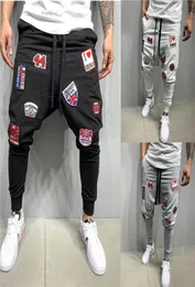 Casual Pencil Pant Flag Print Skinny Embroidery Hip Hop Trousers Mens Black Male Fashion Nightclub Sports Street Wear2784452