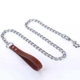 Leashes Dog Leashes Metal Iron Pet Dog Chain For Small Medium Dog Chain Durable AntiBite Handle Leads PU Leather Pet Supplies