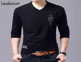 Marque de mode t-shirt pour hommes coréen petit ami cadeau tendance hauts Streetwear col en V imprimé à manches longues t-shirt vêtements 2107212452428