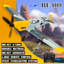 Avião de controle remoto BF109 2,4 GHz 4CH 400 mm Envergadura One Key U-Turn Aerobatic Avião RC Planador RC Warbird Presente Brinquedos 761-11