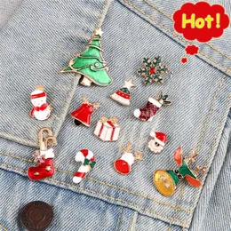 Cute Merry Christmas Brooch Bells Socks Santa Claus Tree Elk Enamel Pins Small Badge Fashion Party Jewelry Gift For Women Friend