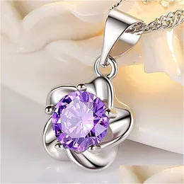 Pendant Necklaces 925 Sterling Sier Woman Fashion Jewelry High Quality Crystal Zircon Plum Blossom Flower Necklace Length 45Cm Drop Dh1Nu