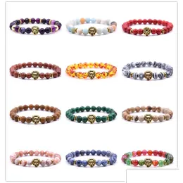 Beaded Gold Buddha Leo Lion Head Bracelet Black Lava Stone Bracelets Agate Tiger Eye Yoga Jewelry For Men Women Drop Delivery Dh91H