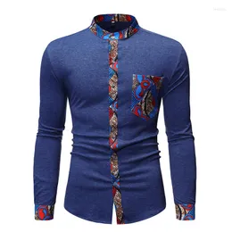 Camicie casual da uomo African Dashiki Camicia patchwork tradizionale Uomo 2023 Colletto alla coreana di marca Manica lunga Abbigliamento uomo Chemise Homme