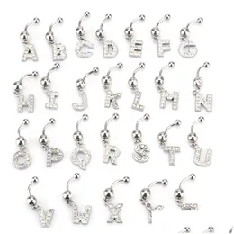 Ombelico Bell Button Rings 26 Lettera A A M Affascinante Body Piercing Crystal Rhinestone Intarsiato Belly Ring Gioielli in acciaio inossidabile Drop D Dhc4L