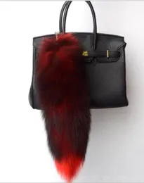 100 Natural Large Real chains Tassel Car ring length about 40cm bag charms black red fur fox tail key chain9120448