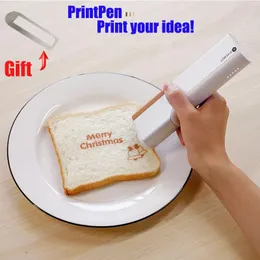 Skrivare EveBot Coffee Print Mini Printer Portable Printpen DIY Food Handheld Printing Small Edible Food Printer In Bread For Android/iOS