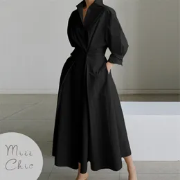 الفساتين الأساسية غير الرسمية S-5XL الموضة الكورية للأكمام الطويلة فستان فستان أنيقة التداول الرقبة Ruched Maxi فستان النساء الخريف شتاء الملابس الشارع 230531