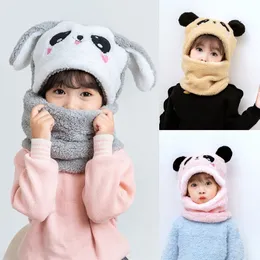 Winter Children Hat Plus Fleece Kids Caps Cartoon Hat Girls Boys Scarf Thicken Cap Newborn Photography Baby Stuff Accessories