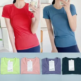 LU 정렬 Lu Yoga Women Fitness Short Sleeve Elastic Lady Bodybuilding Tshirt 연습 탑승 탑 운동 퀵 드라이 요가 티 스포츠 신속하게 기술