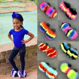 Sandali Summer New Toddlers Fur Slides Neonate Scarpe a piedi nudi Kids Fluffy Childrens Flat 230417