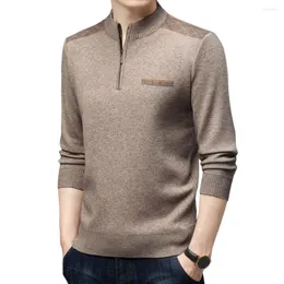 Men's Sweaters Men Sweater Stand Collar Pullover Long Sleeve Zipper Neck Knitwear Elastic Warm Anti-pilling Large Size Spring Tops