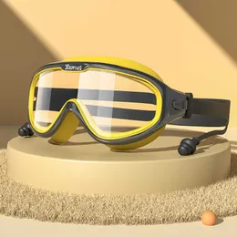 Goggles крупные рамки Двойной слой анти туман детские плавательные очки с серьгой 3-14 лет P230601