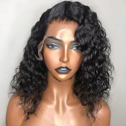 Peluca de cabello humano con frente de encaje negro 13X4, cierre rizado Afro, línea de cabello Natural sin pegamento, tamaño de gorra grande/promedio para mujeres