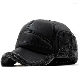 Ball Caps Warm Man Leather Hats Winter First Layer Cowhide Earmuffs Bomber Plus Velvet Thicken Male Bone Dad Hat