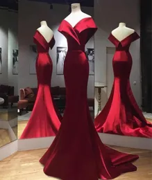 Red Cheap Mermaid Prom Dresses Off The Shoulder Evening Gowns Sweep Train Satin Custom Made Formal Dress6772151
