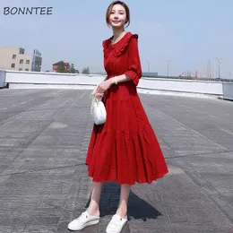 Abiti Abito da donna Chiffon Semplice colorato Colletto Peter Pan 2021 Casual Elegante Allmatch Estetica femminile Stile coreano overfashioned