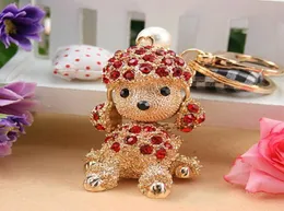 Fashion Keyring holder Cute Poodle dog Key chainsPursehandbag CharmsNice Gift Real Gold Plated Alloy Keyring9361281
