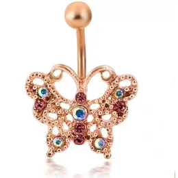 Pierścienie przyciskowe na pępka Bell Pierścień brzucha Rose Gold Bar Body Biżuter Forfly Kuchanie dla Y Kobiet Luksusowy Drop Dhip Dhpwd
