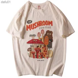 Cotton Material Retro Apricot Mushroom Cute T Shirts O-neck Casual Summer Woman Tshirts 2022 Fashion Streetwear Kawaii Clothes L230520