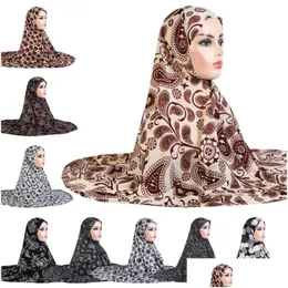 Beanie/Skull Caps Muslim Long Khimar Hijab Niqab Veil Islamic Printed Amira Head Er Prayer Garment Hat Scarf For Women Turban Leopar Dhtag