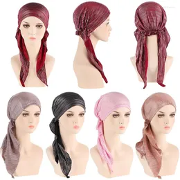 Sciarpe Donne Musulmane Hijab Stampati Cappelli Turbante Sciarpa Cappellini Copertura Completa Hijab Interno Coda Lunga Cofano Fiocco Fascia Larga Avvolgere