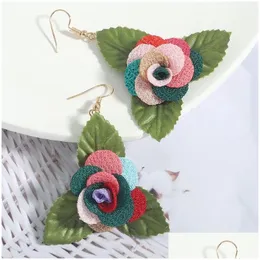 Lustre Pendente Boho Tecido Flor Brincos Para Mulheres Primavera Verão Declaração Grandes Jóias Florais Drop Delivery Dhmuc