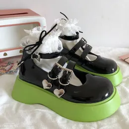 Słodkie skórzane buty 2022 Nowa kobieta Mary Jane Gruste wzrost Japońskie buty Lolita Summer Thin JK Buty zielone
