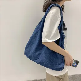Evening Bags Teenager Denim Fabric Hobo Handbags Female Soft Quality Hip Hop Daily High Street Big Capacity Slouch Shoulder Designer Bag