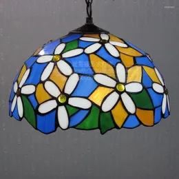 Pendant Lamps 12inch European Style Village Tiffany Flower Glass Light For Restaurant Bedroom Bedside Lamp E27 110-240V
