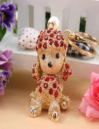 Fashion Keyring holder Cute Poodle dog Key chainsPursehandbag CharmsNice Gift Real Gold Plated Alloy Keyring3372064