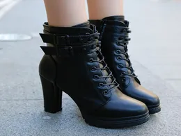 Women Boots Ankle Boots For Women Lace Up Square Heel Winter Shoes Casual Super High Heel Boots6568644