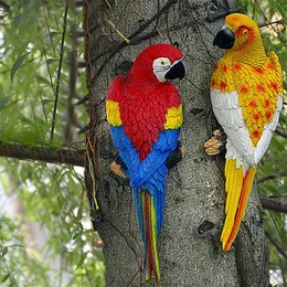 Garden Decorations Resin parrot statue wall mounted DIY outdoor garden tree decoration Animal sculpture used for home office garden decoration 230601