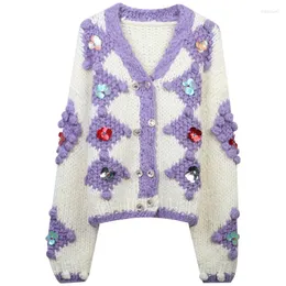 Women's Knits 2023 Spring Summer Womens Sweater Cardigan Pink Blue Sequins