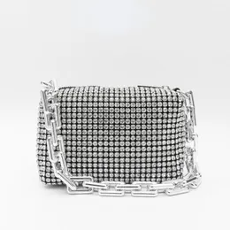 Sacs de soirée marque Design Bling femmes argent strass métal large chaîne Underamr boîte Cocktail fête embrayages sac à main