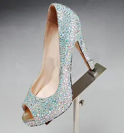 Olśniewające kryształowe abstraże kryształowe buty platformowe Peep Toe Diamond Rhinestone 4 -Cal Call Heels Buty ślubne Party Prom High Heel3336730