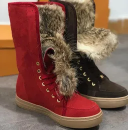 Women ankle boots Fur Designer Cowboy Boots Luxury Suede platform heels shoes chestnut black grey blue pink designer snow boots NO9211332