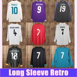 96 97 Zidane Beckham Long Sleeve Mens Retro Soccer Jerseys Raul R. Carlos Alonso Kaka 'Sergio Ramos Seedorf Football Shirts