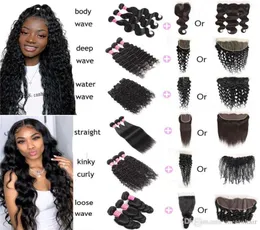 Meetu Body Straight Water Loose Deep Extensions Natural Color Kinky Curly Hair Human Bundles With Lace Frontal Closure 44 13x4 fo7744466