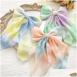 Hair Clips Barrettes Tie Dye Chiffon Big Bow Barrette Pin Girls Women Headwear Accessories Drop Delivery Jewelry Hairjewelry Dhdza