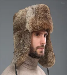 Berets IANLAN Winter Russian Ushanka Hats Unisex Fullpelt Rabbi Fur Skiing For Men Women Cotton Layer Bomber IL005731319403
