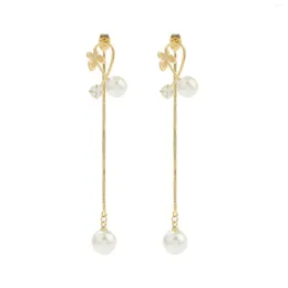Dangle Earrings LosoDo Ear Stud Simple Women's Small Butterfly Back-Hanging Pearl Pendant 2023 Trendy