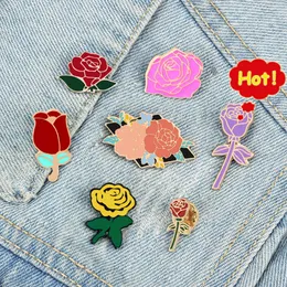 Moda Lindas Flores Alfinetes Coloridos Rosa Metal Esmalte Broches Mochila Lapela Vestuário Crachás Romântico Feriado Jóias Presente