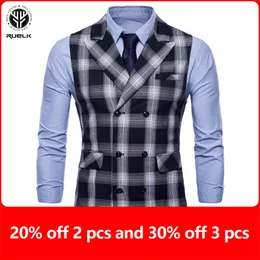 Coletes Ruelk 2020 primavera e outono marca de moda masculina terno xadrez colete jaqueta casual sem mangas magro elegante tamanho grande colete m4xl