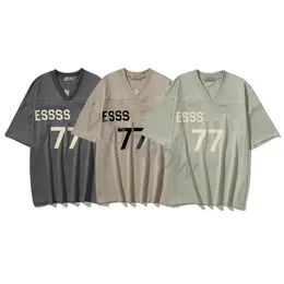 高品質のメンズTシャツデザイナーエッセンが群がる77文字の男子と女性のVネックフォグショートスリーブ恐怖Tシャツ