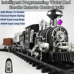 Electric/RC Track Lntelligent Programming أضف دخان الماء عن بعد قطار التحكم في التجميع 80 سم DIY التفاعل بين الأصل والطفل البخار الكلاسيكي RC Toys 230601