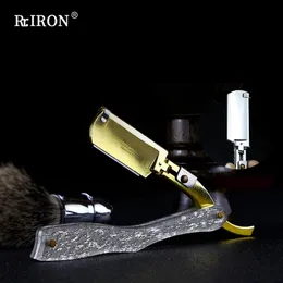 Blade RIRON Professional Barber Razor Folding Shave Razors For Men Beard Handle GoldPlated Plastic Straight Razor Holder Shaver