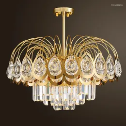 Chandeliers K9 Crystal Luxury LED 거실 빌라 로비를위한 샹들리에 조명 포스트 모던 금 장식 매달려 램프 E14